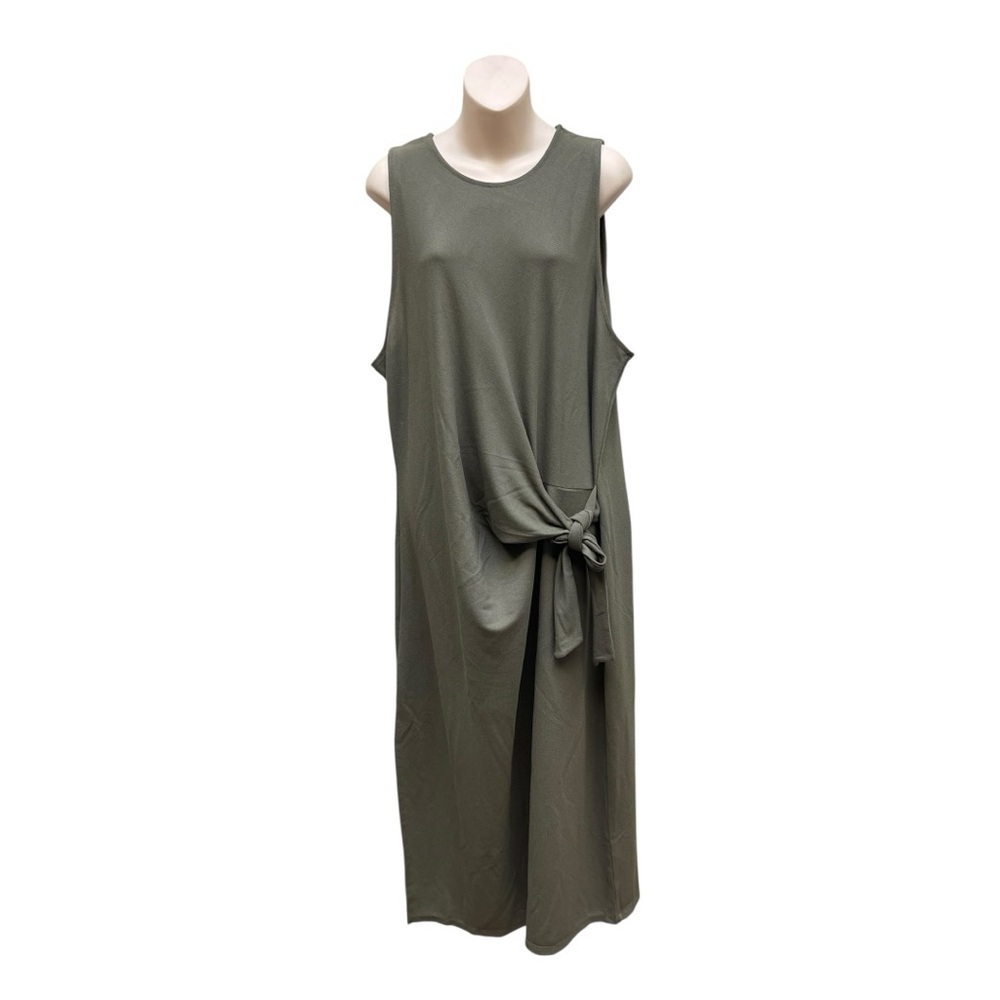Mango Olive Green Tie Waist Midi Dress Sleeveless Size 16 NWT